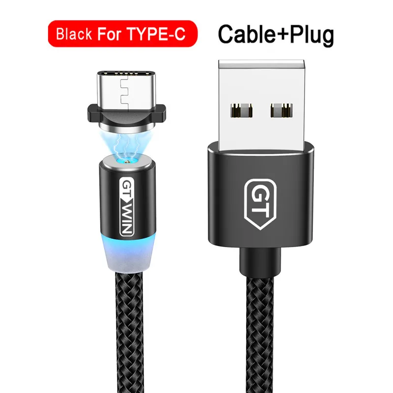 For Type C Black GTWIN 3 м Магнитный кабель для быстрой зарядки USB type-C Магнитный адаптер зарядное устройство Магнитный зарядный кабель Micro USB для iPhone xr xiaomi - Цвет: For Type C Black