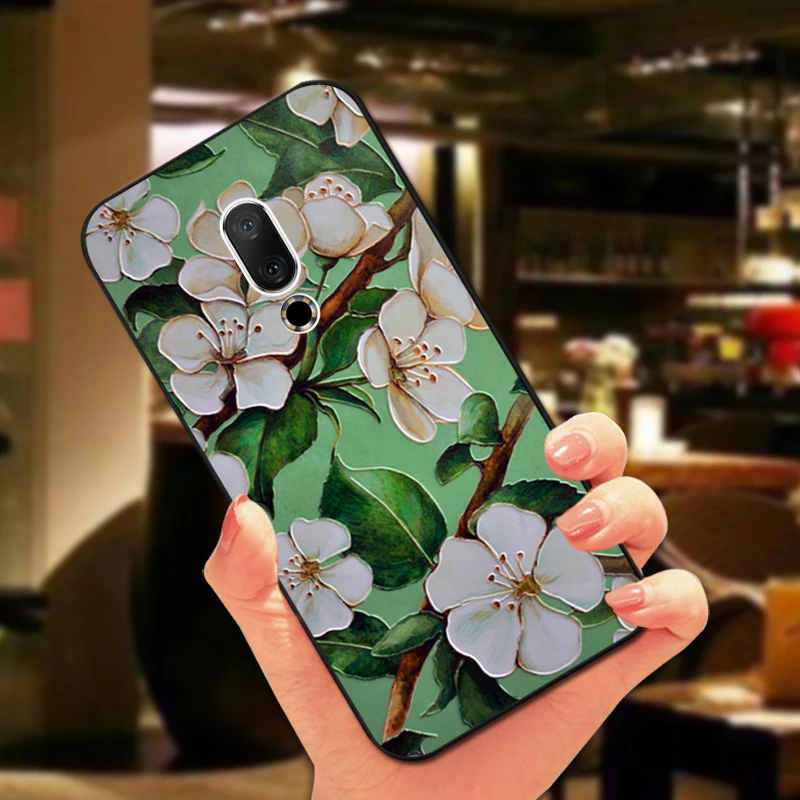 3D чехол для Meizu V8 Pro X8 M8 Mote роскошный мягкий черный с цветами 15 16 th Plus 16X M15 Lite