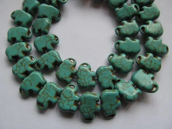 

25%off --2strands 10x14 25x30mmmm Howlite Turquoise stone,Elephant Animal Carved Blue Red Green charm bead