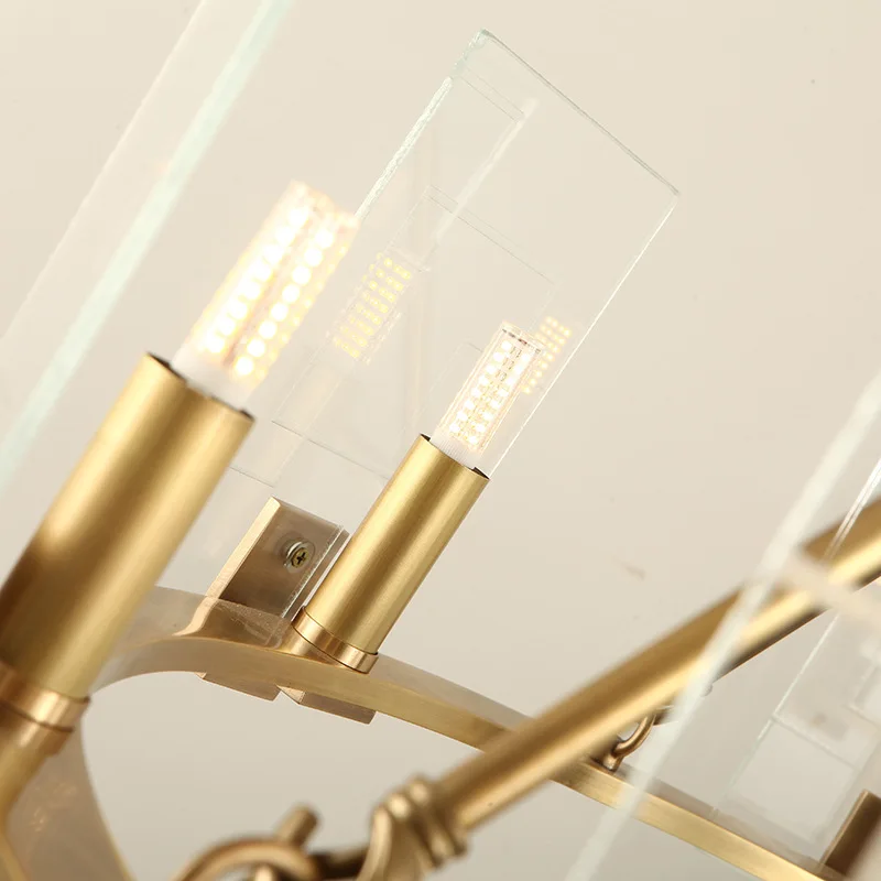 

Modern Simple Noble Chandeliers Glass Lampshade Full Pure Copper Round Chandeliers Restaurant Bedroom Study Bar Chandeliers