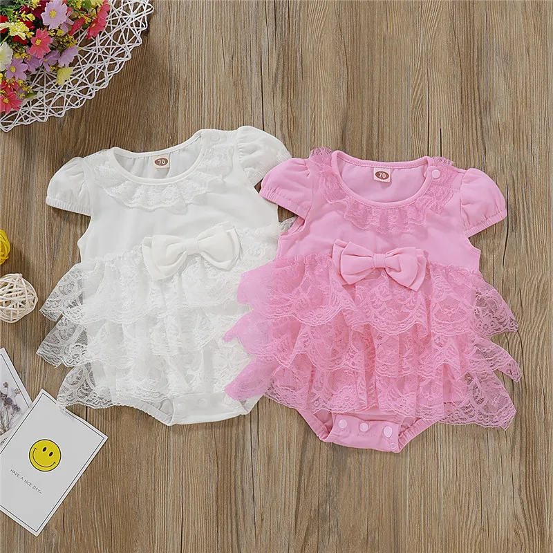 Комбинезон с короткими рукавами для маленьких девочек Кружевные Боди Летний