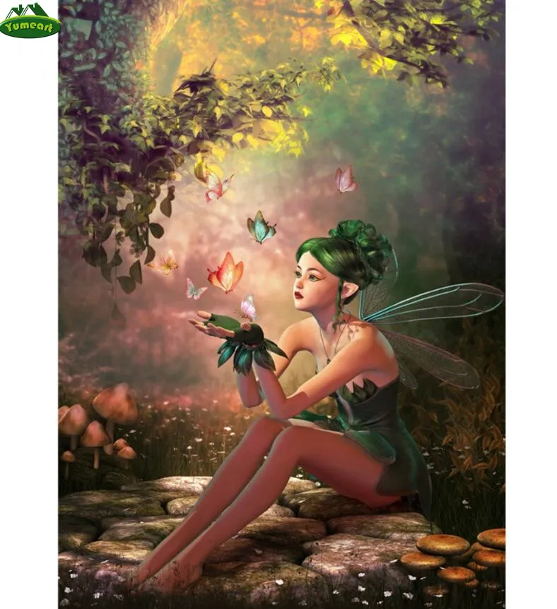 

5D Алмазная вышивка платье феи с цветами для девочек; Рукоделие DIY Алмазная мозаика Набор для вышивки стежка алмазов картина Фея картинки с а...