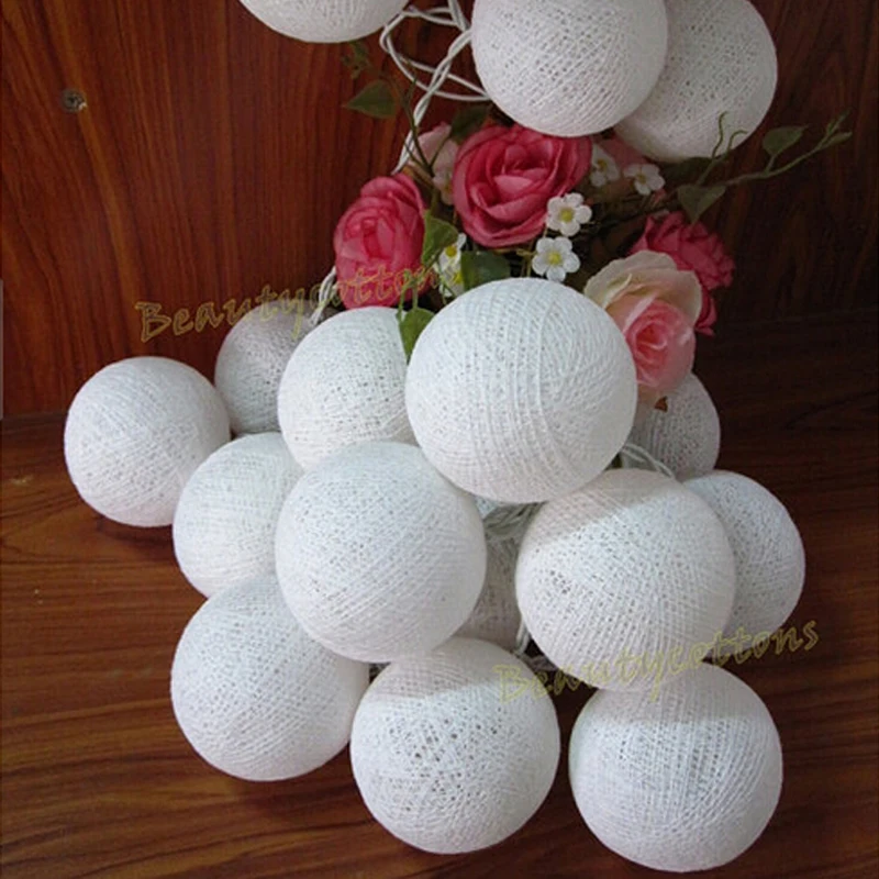White Ball Многоцветный 4 м на батарейках теплый белый светодиодный светильник с ватным шариком, сказочный светильник, внутренняя елка, украшения, AC 220 В - Испускаемый цвет: White Ball