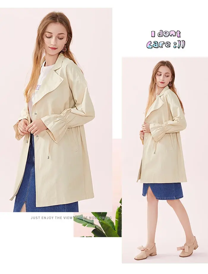 SEMIR женский негабаритный легкий плащ с расклешенными рукавами Женский мягкий Тренч с кулиской на талии для весны