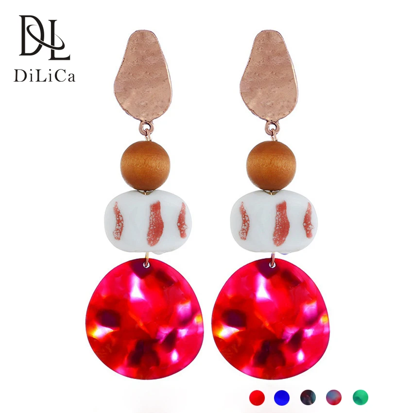 

DiLiCa Fashion Women Earrings 2018 Vintage Bohemia Drop Earrings Female Alloy Acrylic Geometric Charming Earring Dangle ohrringe