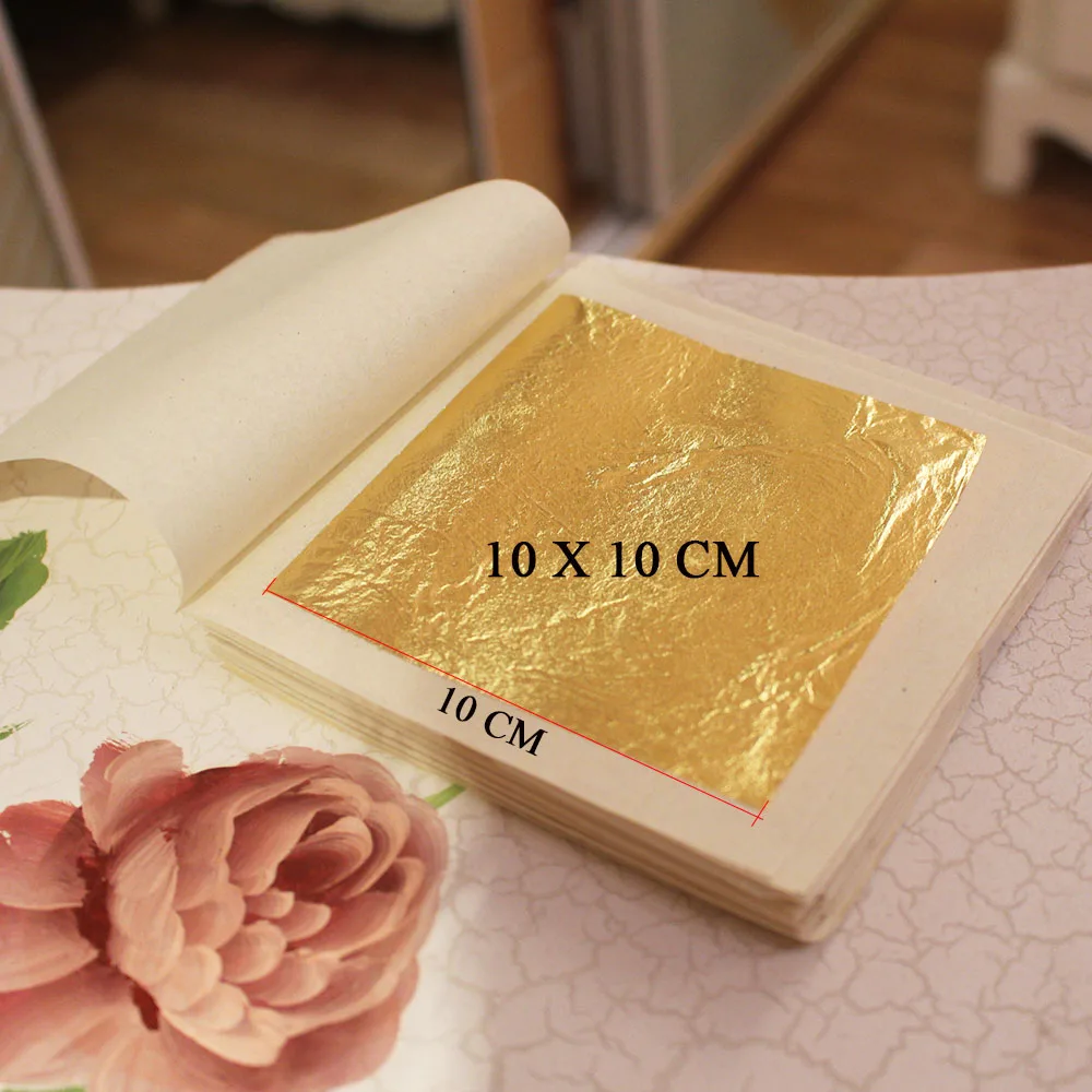 10 x10 cm К сусальное золото шт. 9,33x9,33 см 24 к натуральная Съедобные золотые 100 костюмы пищевое золото, сусальное золото, продукты питания съедобные, пищевое золото для торта - Цвет: 10 x10 cm