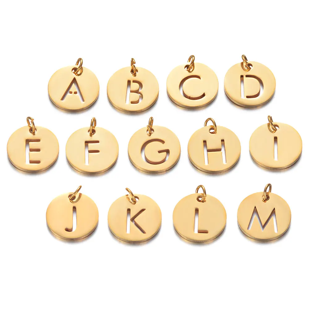 

Fnixtar 12mm Stainless Steel Polish A-Z Round Cutting Alphabet Charms Gold Color Pendant for Women Jewelry Accessories 10pcs/lot