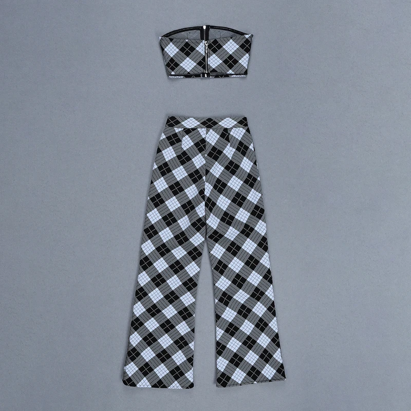 

New 2019 Gray Stripe Bodycon Bandage Jumpsuit Two Piece Set Strapless Summer Party Jumpsuits Outfit Casual Clothing Dropshipping