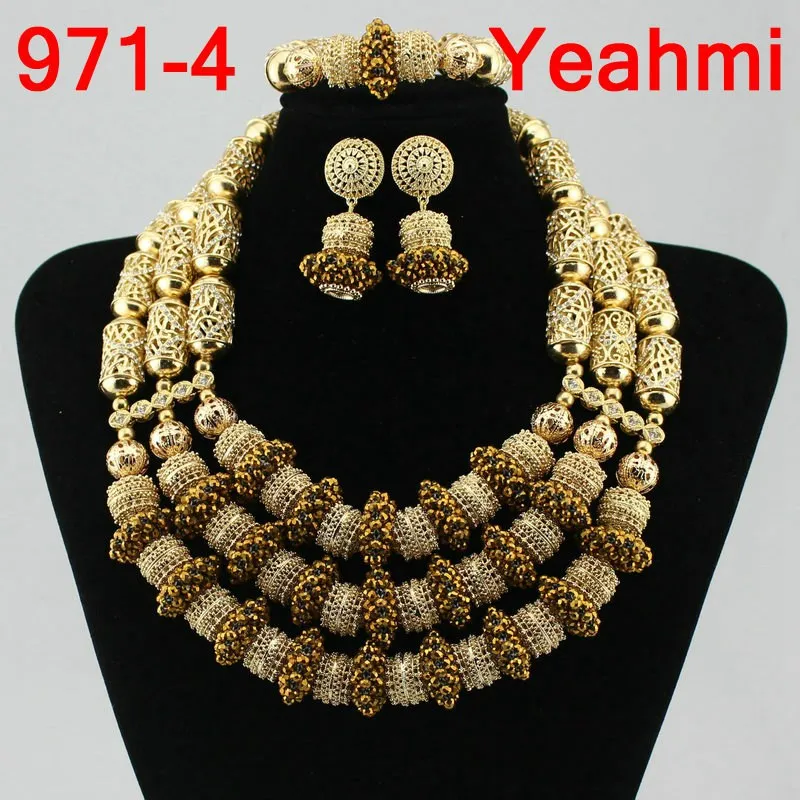 Fine Jewelry Sets For Women Gold Color Balls African Set Jewelry Nigerian Wedding Beads Sets Free Shipping 2018 Fashion 971-2