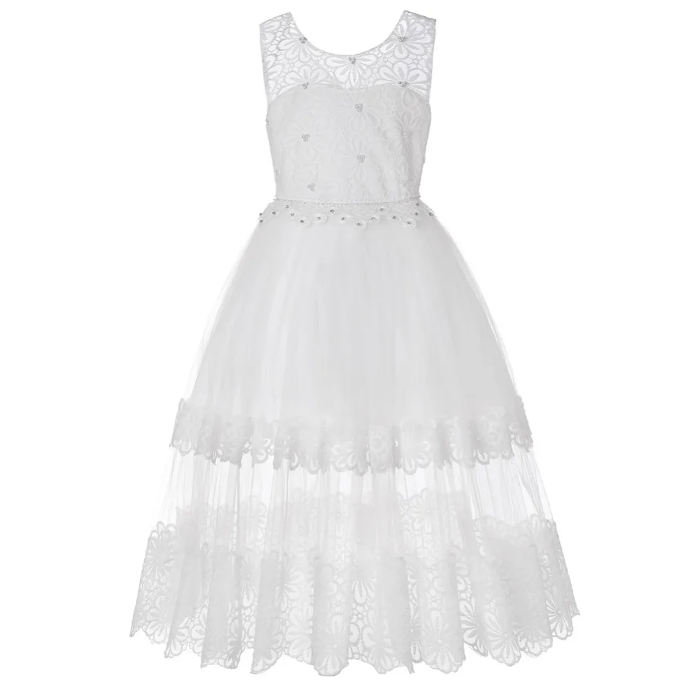 2019 New Arrived Girl Pearl Three-dimensional Flower Dress Summer Girls Dance Ball Party Children kids Age 4-15 Years old | Детская