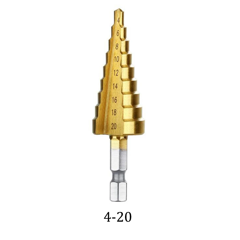 1xdrill bit 4-20mm Vastar из быстрорежущей стали, титановые ступенчатые сверла, конусные режущие инструменты, деревообрабатывающие сверла по дереву, металлу, 3-12 мм, 4-12 мм, 4-20 мм, 3-13 мм, 4-32 мм - Цвет: 1xdrill bit 4-20mm