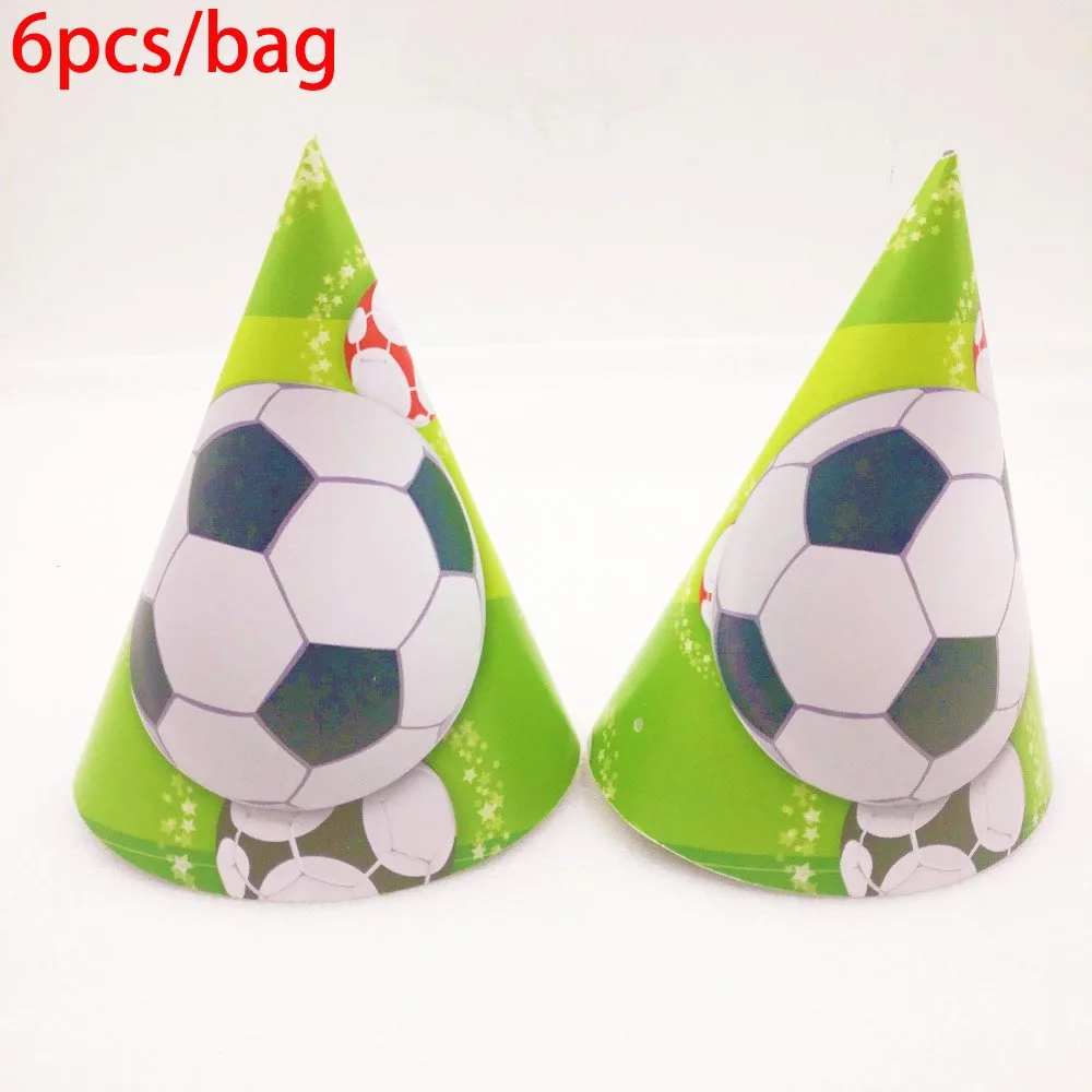 caps 6pcs Футбол Дети День рождения украшения набор поставки салфетки колпачки баннер на тарелке, чашке соломенная шляпа, мешок, вилка одноразовая посуда - Цвет: caps 6pcs