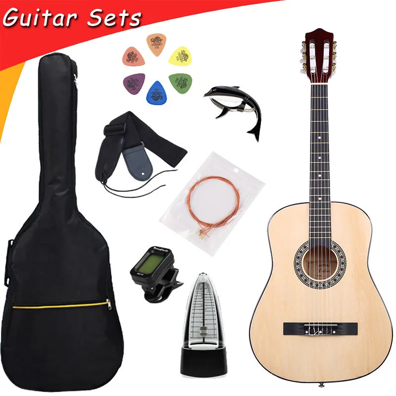 Mr Guitar 38 Классическая гитара 6 струн 4 цвета аксессуары для гитары с сумкой медиаторы тюнер метроном гитарные комплекты AGT64 - Цвет: Wood Guitar Sets