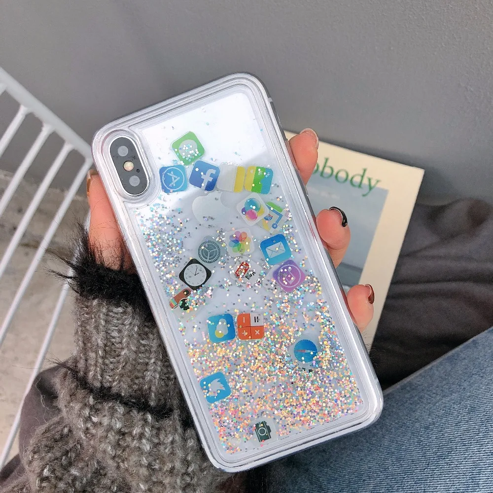 Liquid Glitter phone Case Cover For iphone 7 8 Plus XS MAX XR X 6 6S Bling Quicksand Dynamic Soft TPU | Мобильные телефоны и