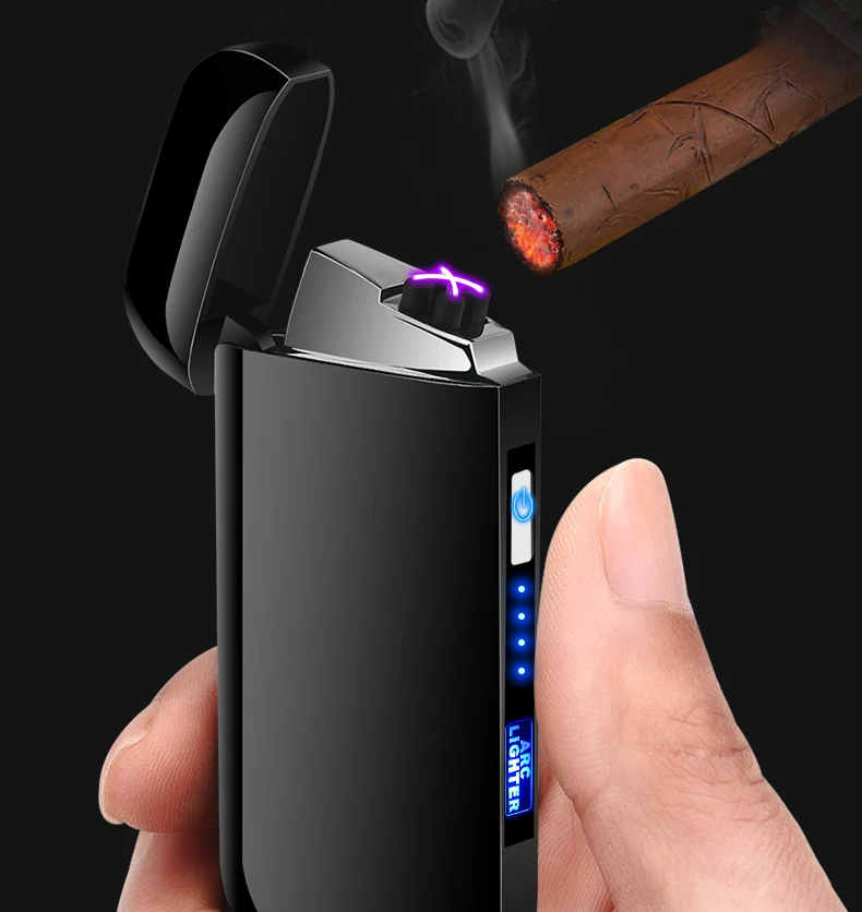 Двухдуговая Зажигалка для сигар сенсорная ветрозащитная плазменная Thunder USB