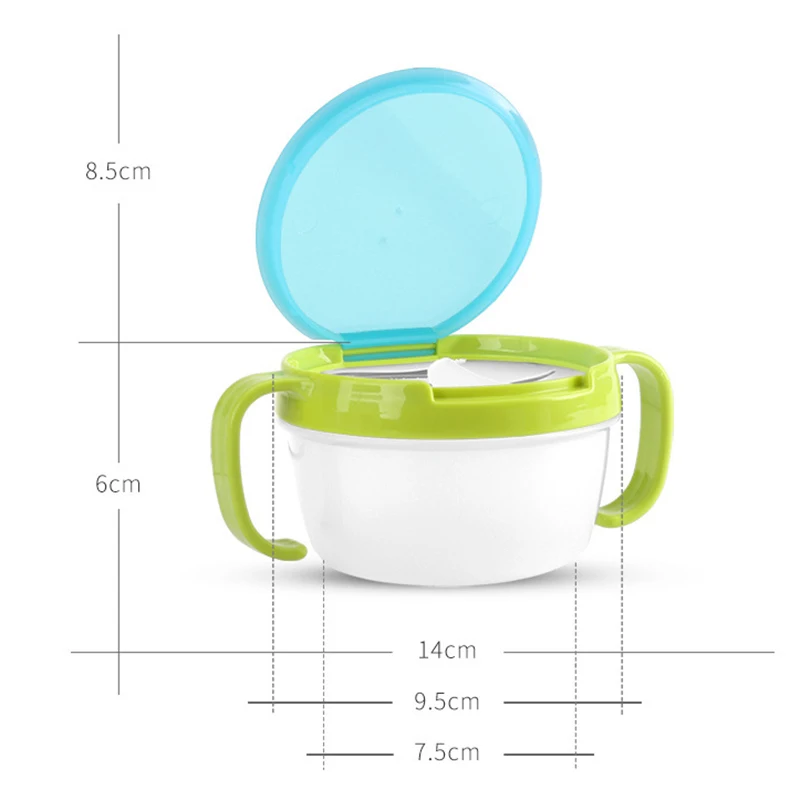 Anti Spills Snack Catcher Container PP Dispenser Storage Boxes with Lid Baby Kid 360 Rotate Spill-Proof Bowl Dishes |