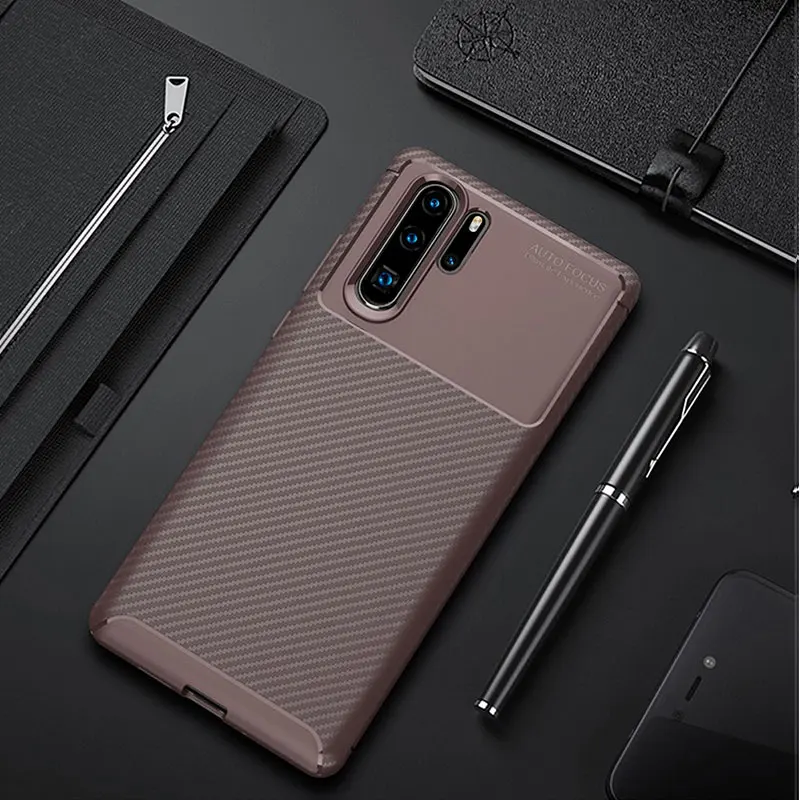 Коричневый Тонкий чехол для huawei P30 Pro Чехол из углеродного волокна силиконовый бампер мягкий ТПУ защитный чехол для huawei P30 Lite чехол для телефона - Цвет: Коричневый