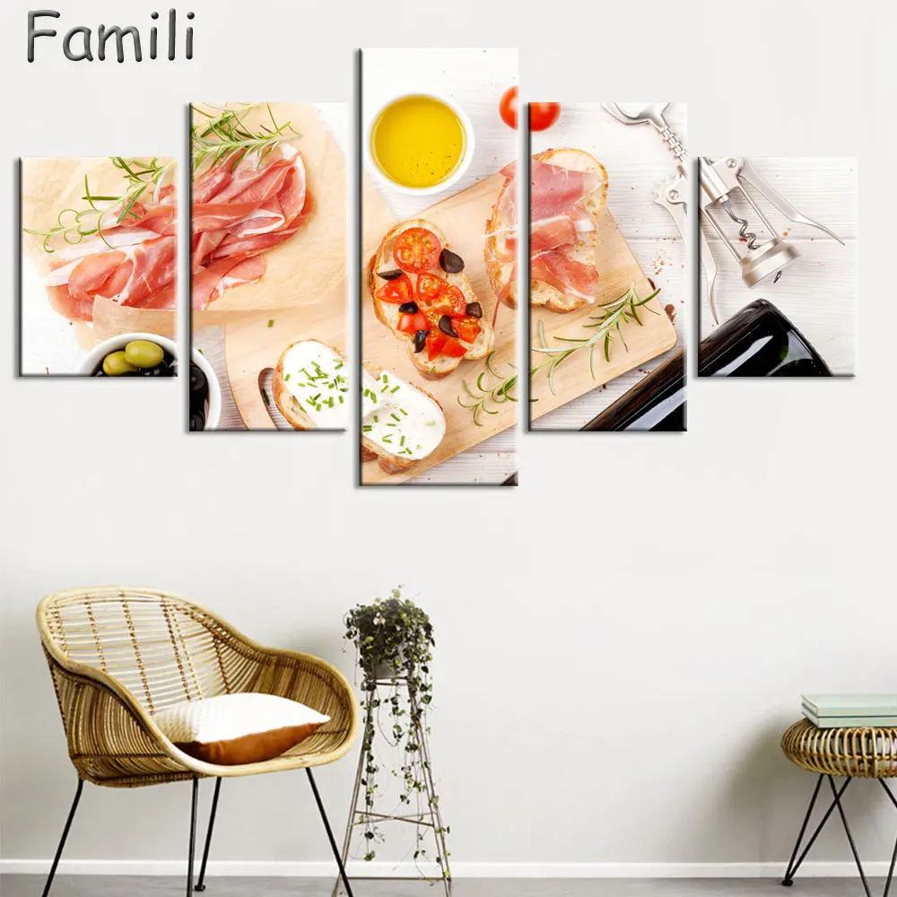 5 шт. вкусные овощи пицца HD Печать Бескаркасный Плакат Живопись Холст Искусство