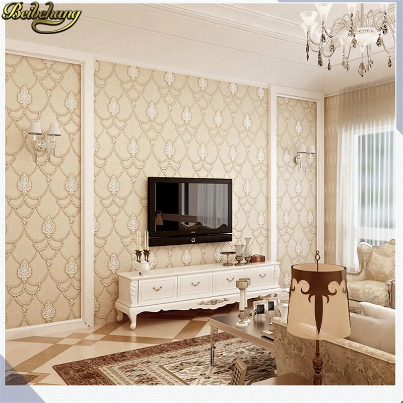 Нетканая тисненая Флокированная настенная бумага Europea 3d Цветочный узор Damask