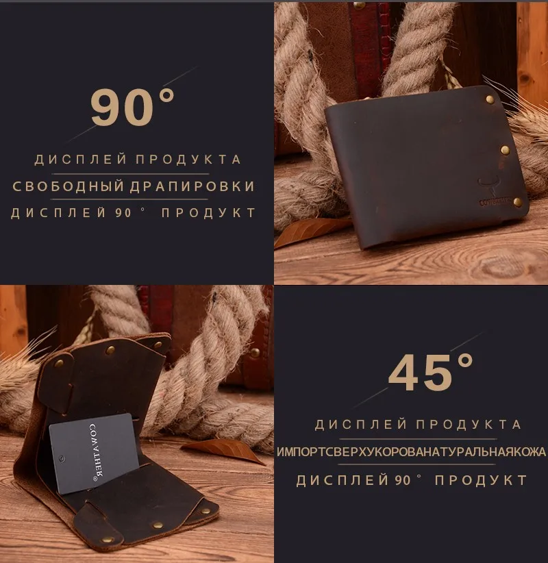 COWATHER корова натуральная кожа мужчины бумажник Crazy horse кожаный кошелек dollor цена carteira masculina 123