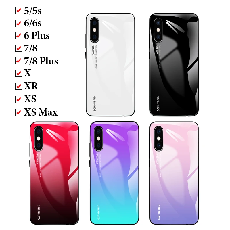 Градиентный чехол для iPhone X, XS, Max, XR, защитный чехол, aphone 6, 6 s, 5, 5S, 7, 8 Plus, aifion, 10 s, 10r, s6, 7 Plus, 8 Plus, закаленное стекло, оболочка