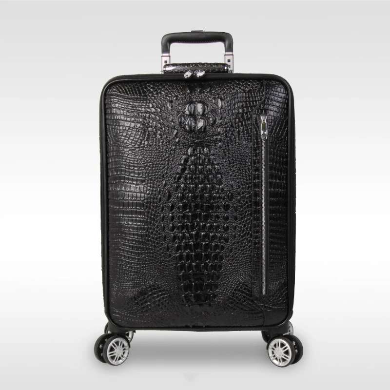 Crocodile pattern cowhide rolling luggage spinner carry on genuine leather travel suitcase fashion high quality trolley case | Багаж и