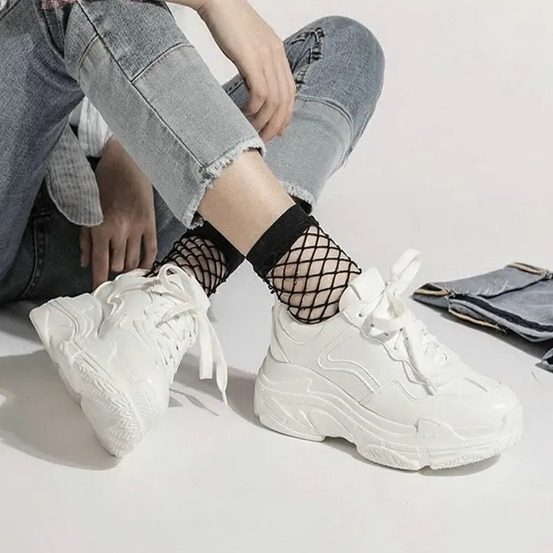 Женские кроссовки с сеткой OLOMM белые на толстой подошве повседневные платформе TD