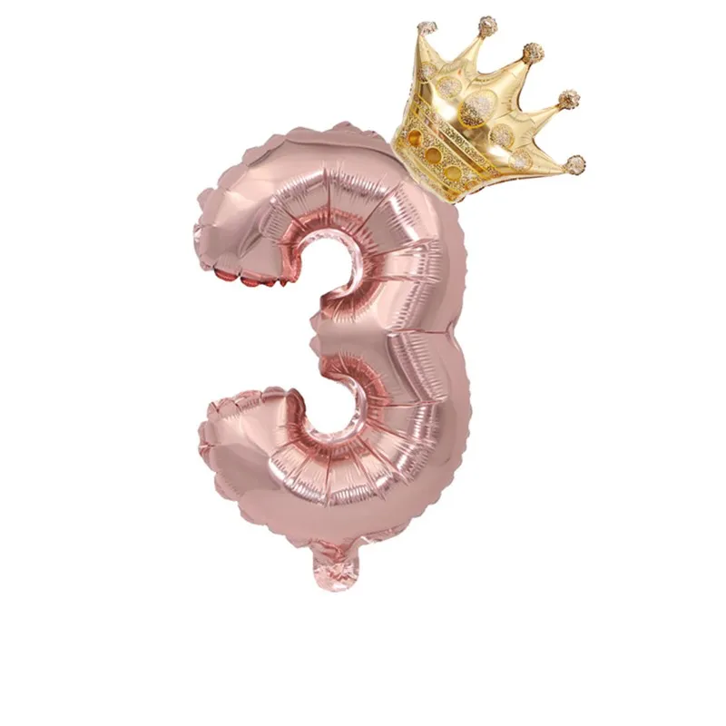number 3 Rose Gold Foil Balloons Air Wedding Ballon Helium Balloon Happy Birthday Party Decoration Kids Crown Balls Number Baby Shower - Цвет: number 3
