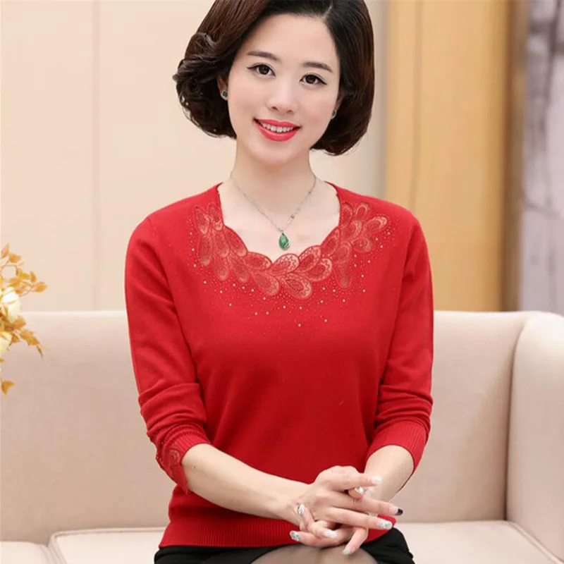 Spring sweater 2018 new Middle-aged Openwork O neck Sweater fashion Loose long sleeves Plus size 3XL winter LY744 | Женская одежда