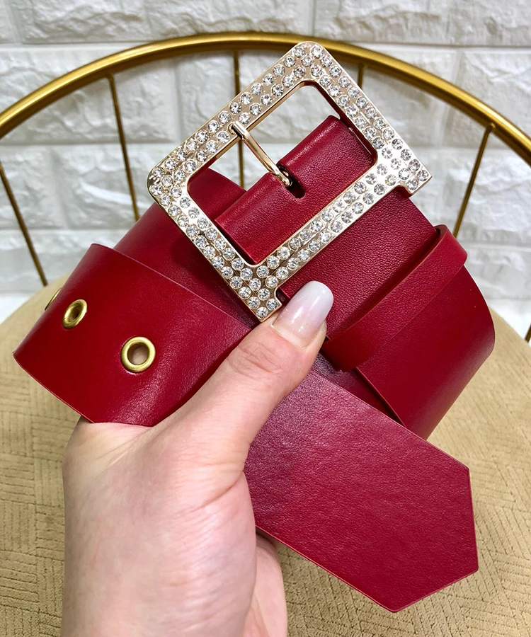 Подлинная коровья кожа кожаный ремень для платья Bling Пряжка с бриллиантами 5,0 см широкий пояс женский модный пояс с буквенным принтом Jc3026