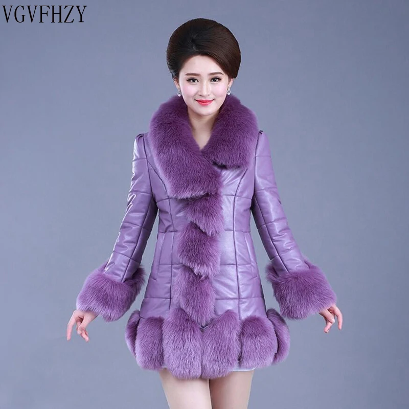 

woman jacket of the winter Faux fur coat fox fur pu leather female mink coat Leather grass women coat Raccoon Fur Collar Coats