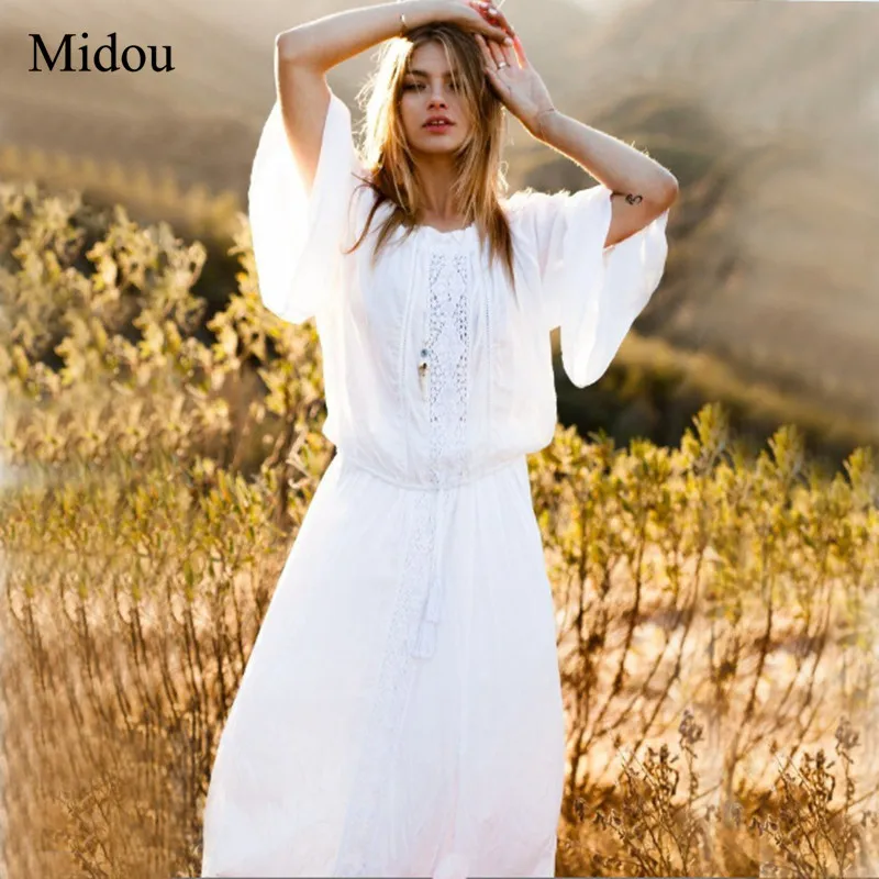 Midou 2019 белый искусственный шелк пляжное длинное платье пляжные костюмы туники