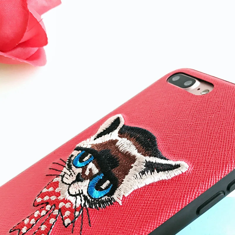 free shipping New 3D Embroidery Cute Cat Animal Pattern Case for iPhone 7 Plus TPU+PC Back Cover |