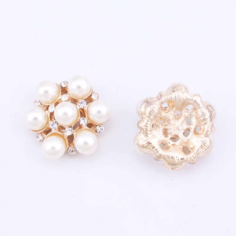 

18MM Pearl Crystal Stone Beads Embellishments for Wedding Invitation Card Gold Color Small Flat Button Shoes Decoration NK061