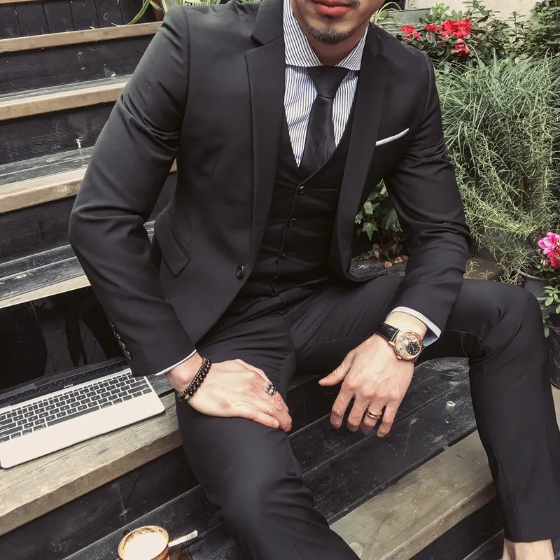 Slim Men 's Elegant Suit Male 3 Pieces Suits Jackets Men Business Casual Blazer For Groom Wedding Dress Plus Szie (pant / Vest)