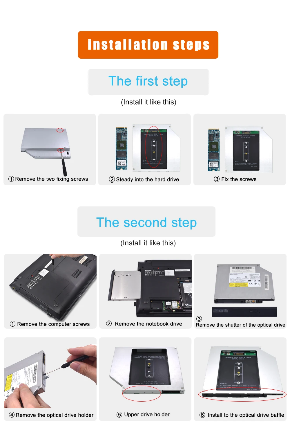 TISHRIC 2nd HDD Caddy 9,5 мм алюминиевый чехол Корпус жесткого диска адаптер Dvd hdd для M2 NGFF SSD ноутбук CD-ROM