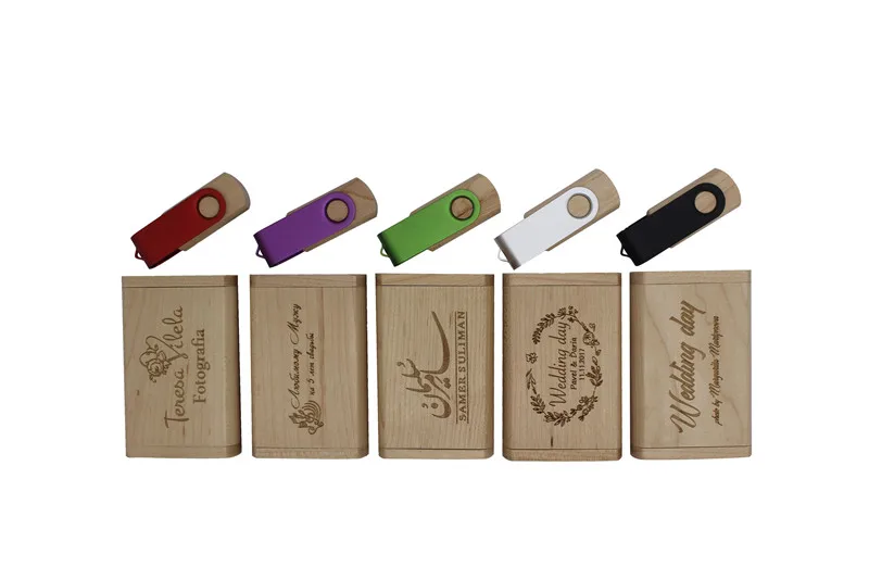 JASTER поворотный USB флеш-накопитель 4 ГБ 8 ГБ 16 ГБ 32 ГБ usb 2,0 флеш-накопитель деревянная коробка печать логотипа на заказ