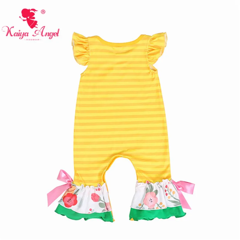 Kaiya Angel/Лидер продаж; летняя одежда для маленьких девочек; Модный комбинезон в полоску с принтом зеленого трактора для новорожденных; индивидуальный стиль