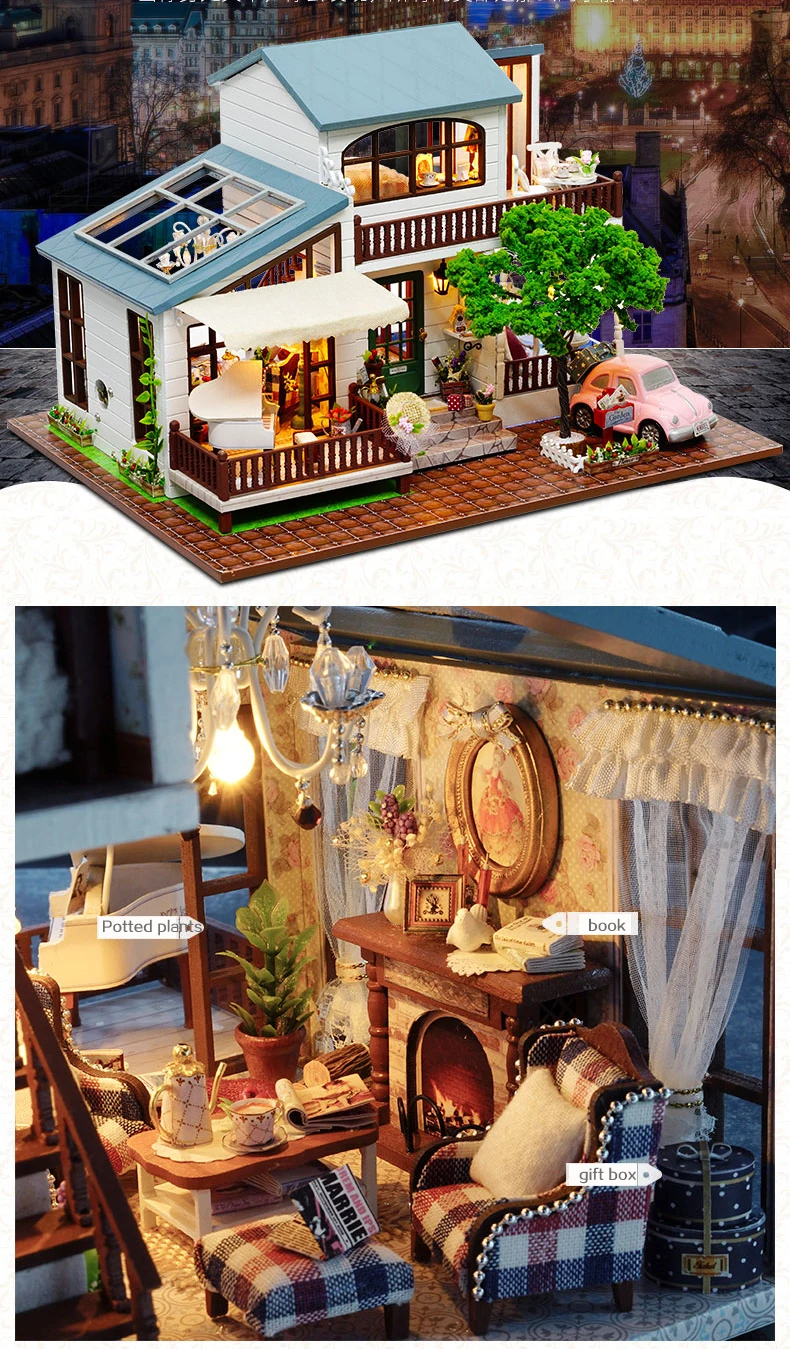Симпатичные комнаты DIY деревянный дом Miniaturas с мебели DIY Миниатюрный Дом Кукольный домик игрушки для детей Рождество и день рождения A39