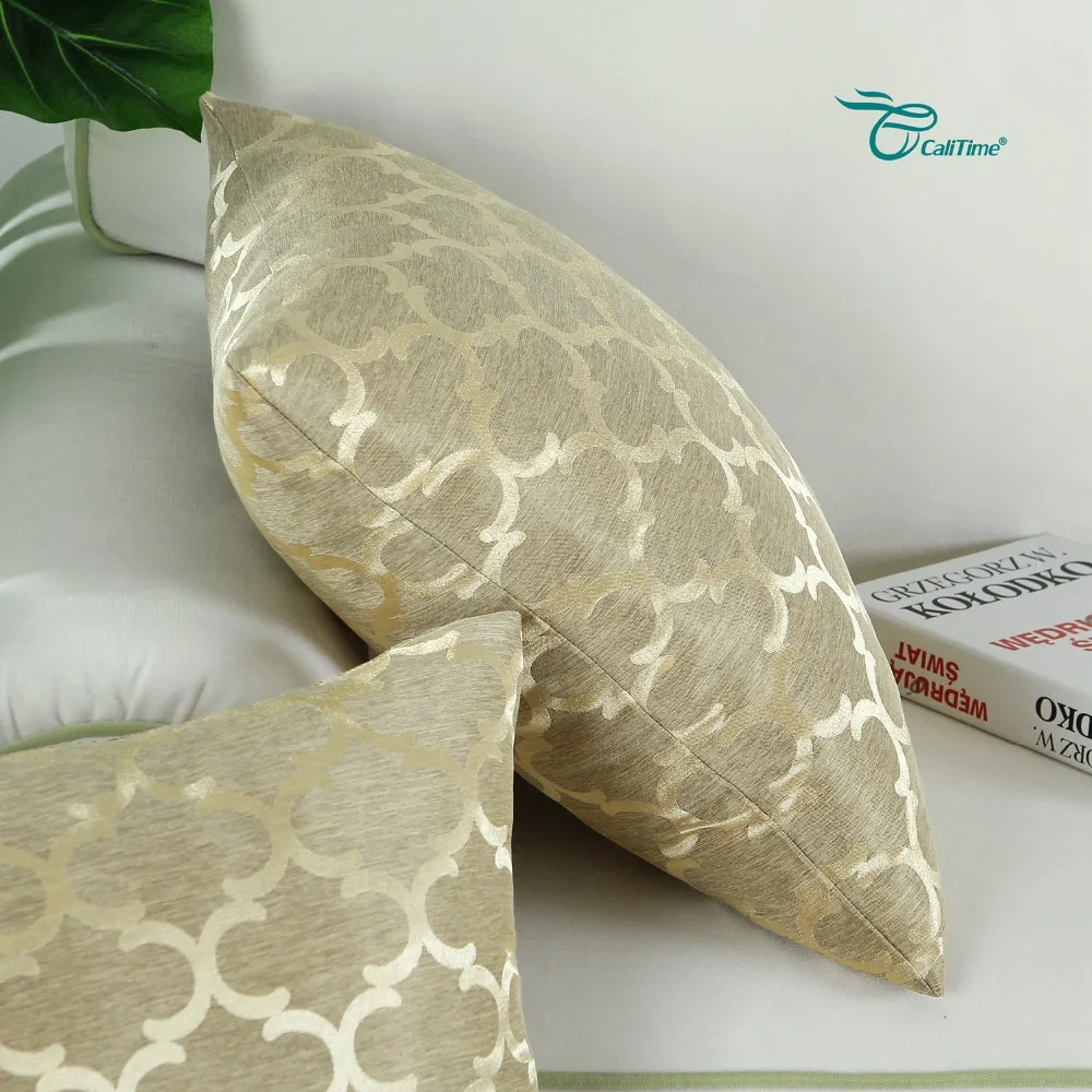 2PCS CaliTime Cushion Covers Pillows Shell Quatrefoil Accent Geometric 18" X 18"(45cm 45cm) Gold | Дом и сад