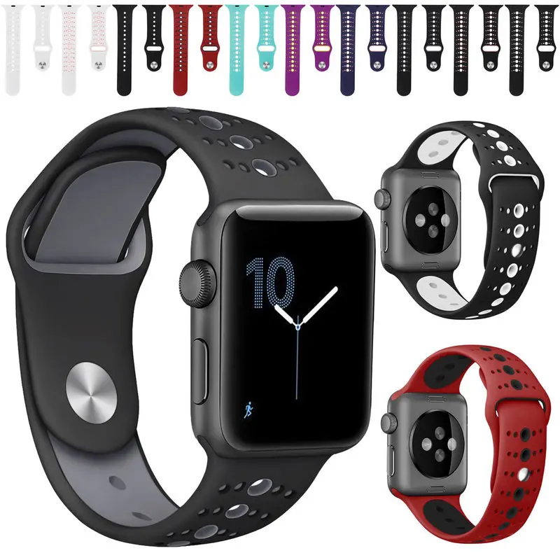 Силиконовый ремешок для Apple Watch 42 мм 38 40 44 спортивный стиль сменный Браслет IWatch