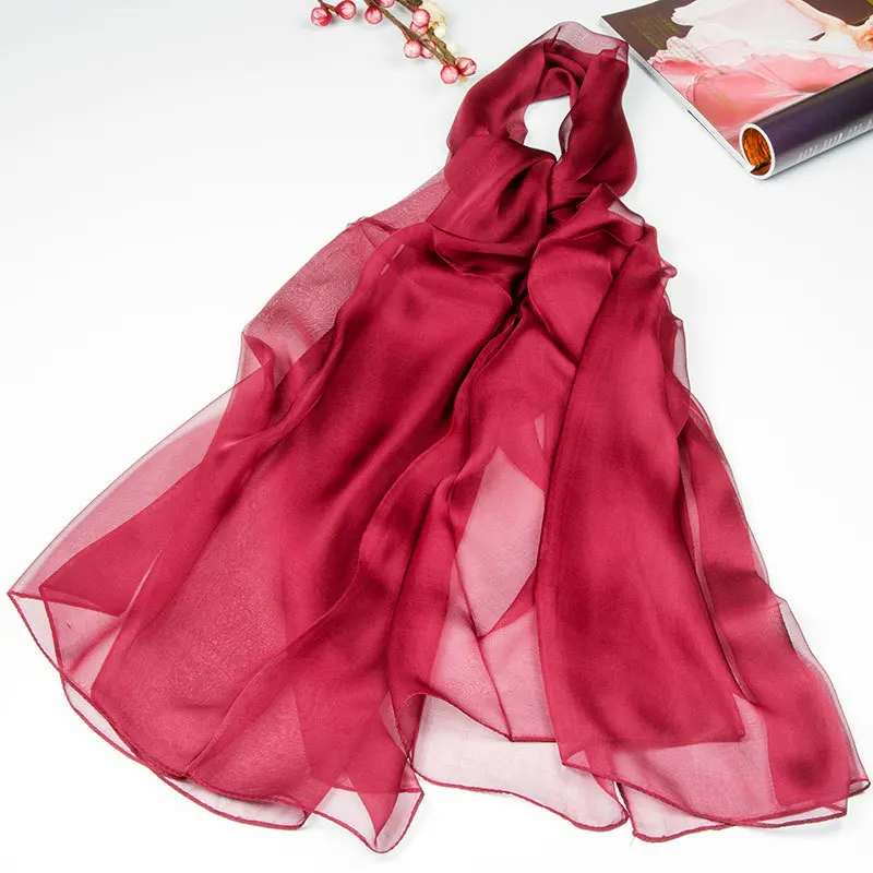 100% шелковый марлевый шарф женский популярная большая однотонная шелковая шаль