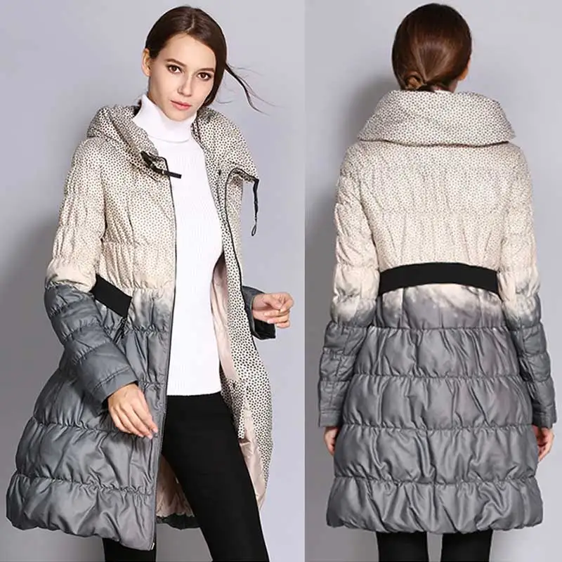 Chaqueta mujer тонкий модный принт контрастная юбка Зимний пуховик для женщин 2018