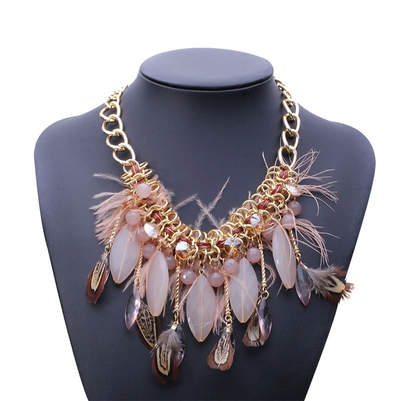 1 Piece Fashion Women Alloy Chain Choker Statement Necklaces Handmade Weave Feather Tassel Pendants Jewelry | Украшения и