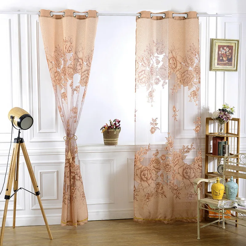 Peony Printing Curtains Semi-blackout Yarn Thick Tulle Fabrics Window Curtain For Living Room Bedroom 100x250cm | Дом и сад
