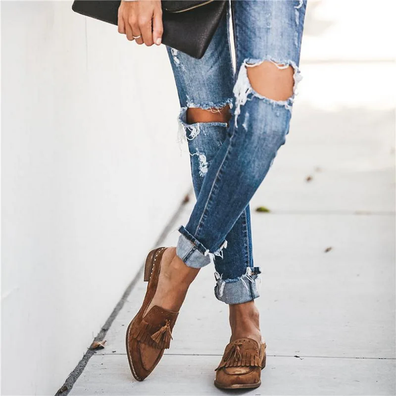 Женская обувь на плоской подошве Повседневная однотонная лоферы женская