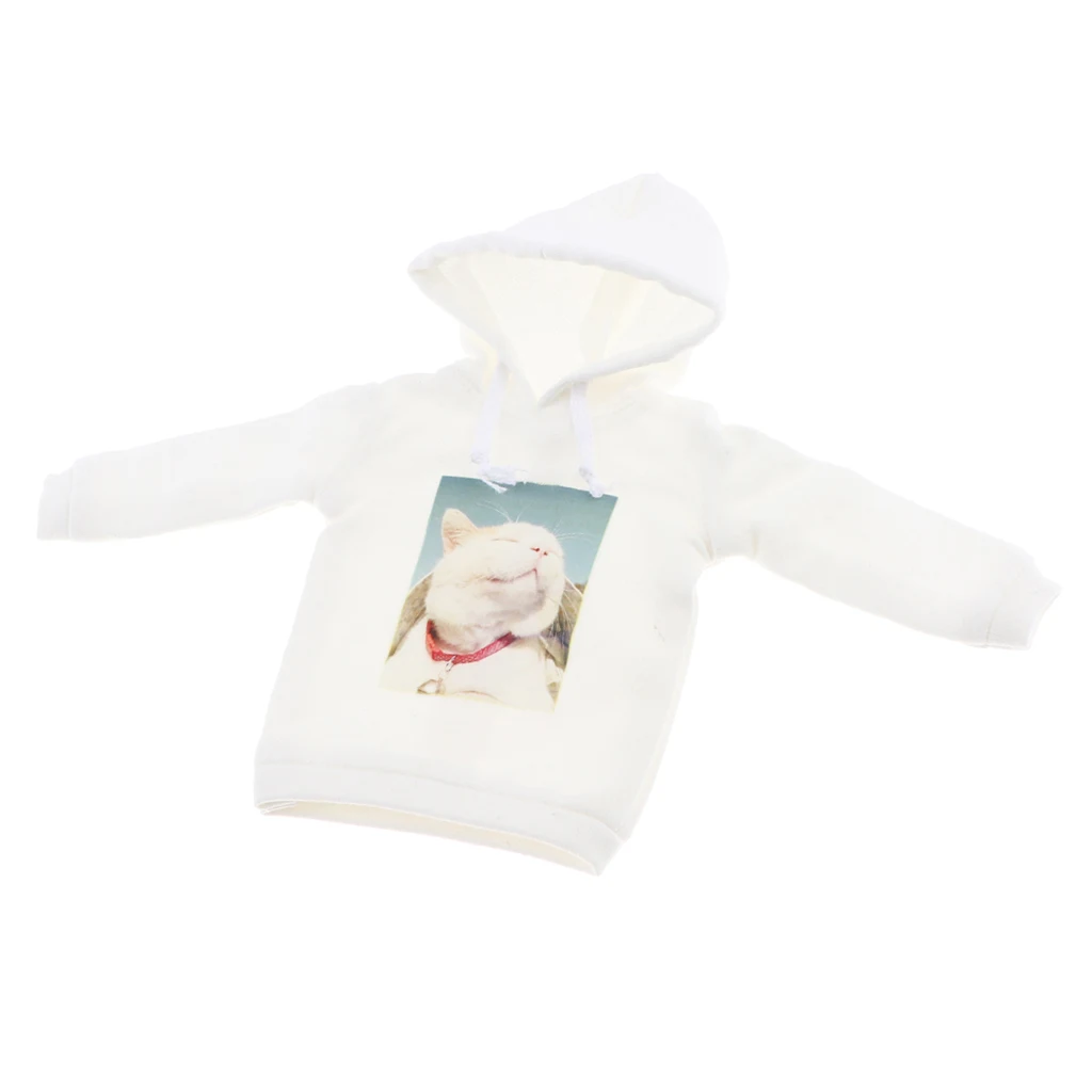 Белая Повседневная кукольная одежда для девочек с принтом кошки толстовка