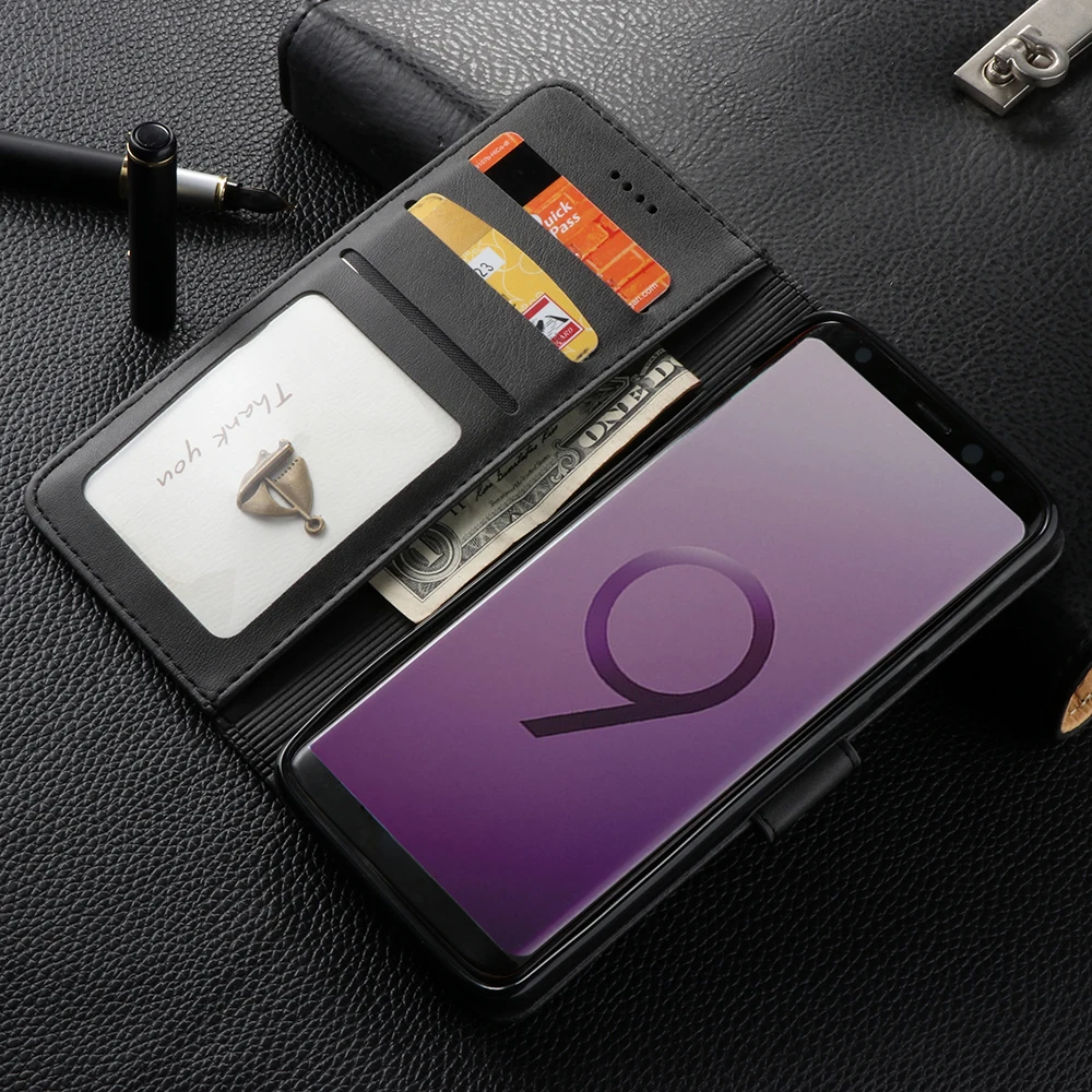 Роскошный кожаный флип-чехол для samsung Galaxy S9 S9 Plus, мягкий силиконовый чехол, держатель для карт, чехол-бумажник для samsung S9 Plus, чехол