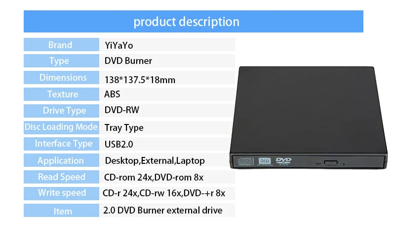 YiYaYo Внешний USB 2,0 DVD RW CD привод писатель горелка компакт-дисков/Встроенная память плеер тонкий НЧ-динамик, Bluetooth для WINDOWS XP/7/8/10 Mac ноутбука