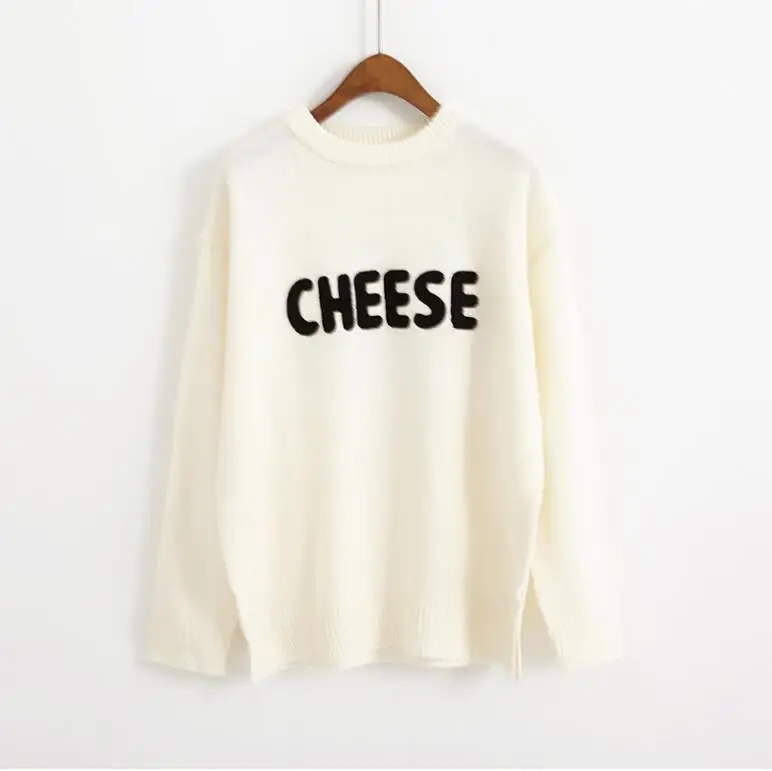 

Autumn embroidery letter long sleeve round neck pullover sweater women